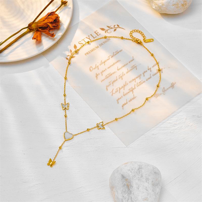 Elegant Gold Plated heart Butterfly Necklace Rectangular Accent Pendants