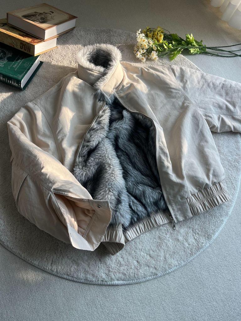 Wolf King Throne Mountain Eagle Imitation Fur Cotton Harrington Bomber Jacket for Men and Women - Thick, Padded, Cleanfit Outerwear.