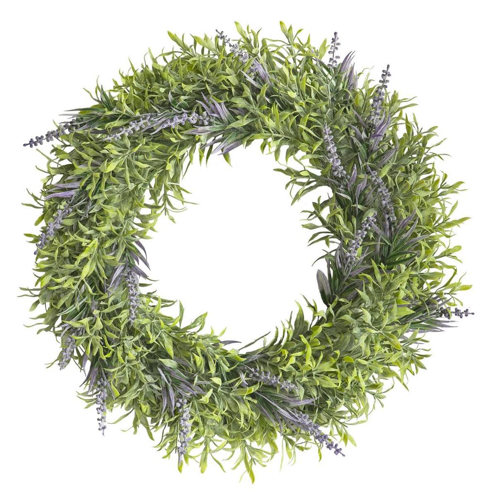 Artificial Lavender and Bamboo Leaf Wreath with Pink Flowers for Home Decoration