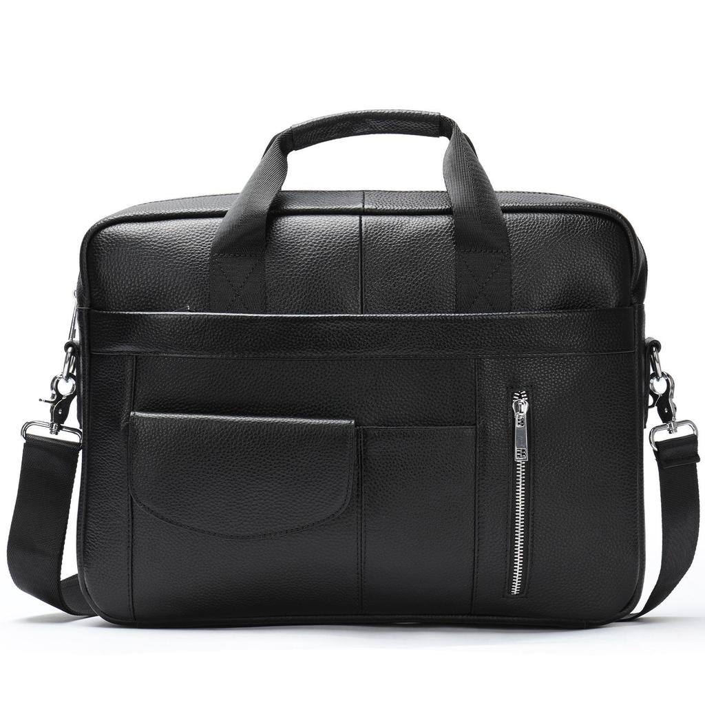 Men's Genuine Leather Briefcase - Top Layer Cowhide Business Tote and Handheld Lawyer Laptop Bag