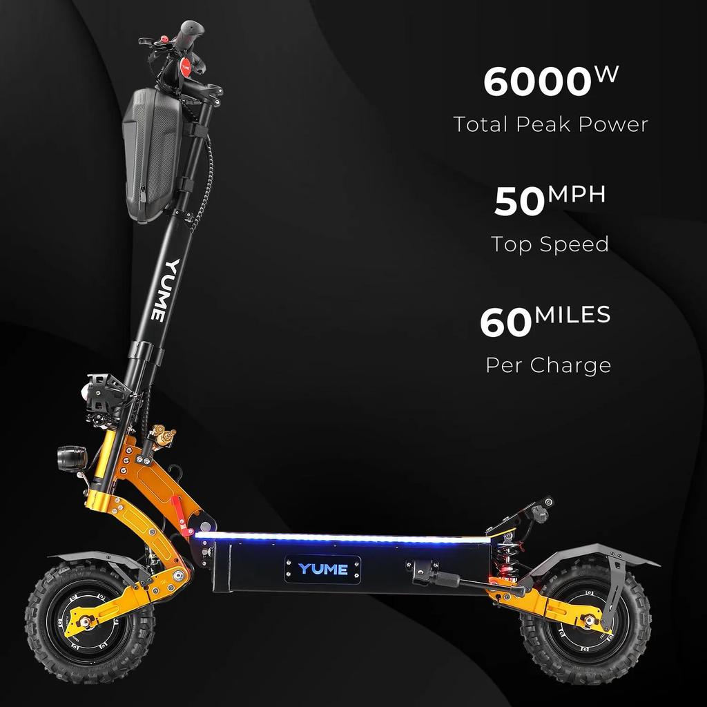 YUME X11+ Adult Electric Scooter, Hydraulic Brake + Electronic Brake, BMS, Wide Tire, 3000W Dual Motor, IP 54