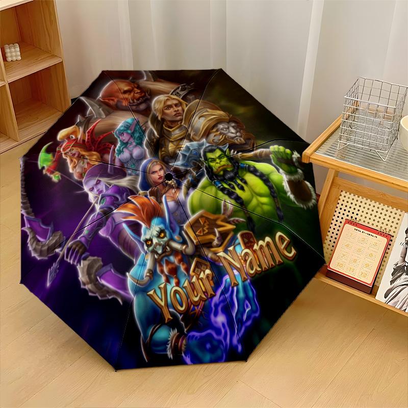 Custom Text Automatic 8 Bone Umbrella, Portable Sun Rain Protection UmbrellaWorld of Warcraft