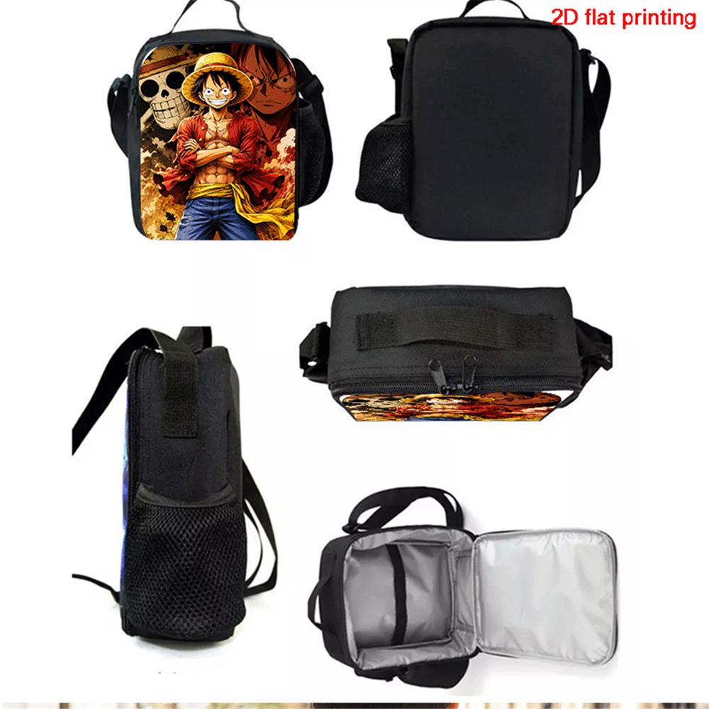 One Piece 15-Inch Mochila 3 Pcs Lightweight Adjustable Cartoon School Backpack With Lunch Bag Pencil Case For Children Ages 6-10