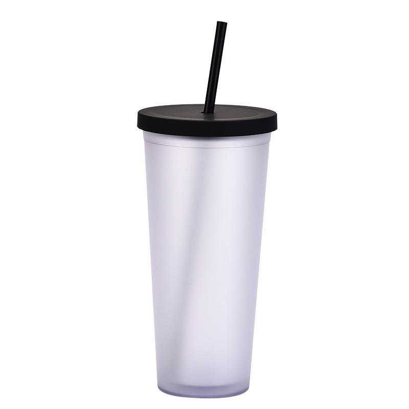Double-Layer Plastic Straw Cup, Matte Cup, Outdoor Sports Water Cup