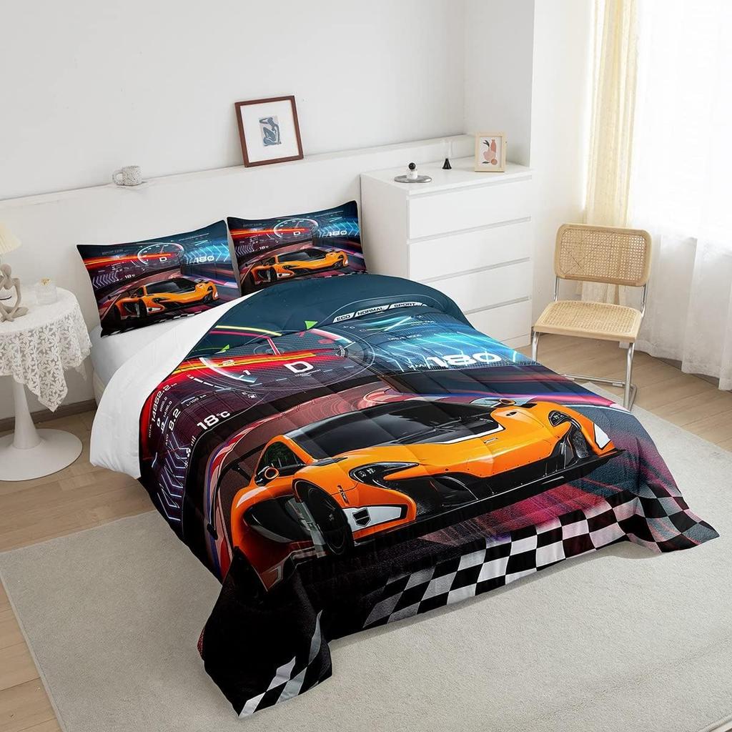 Feelyou Boys Race Car Twin Size Bedding Set Kids Racing Car Comforter Extreme Sports Comforter Set for Teens Cool Car Comforter Car Room Dec