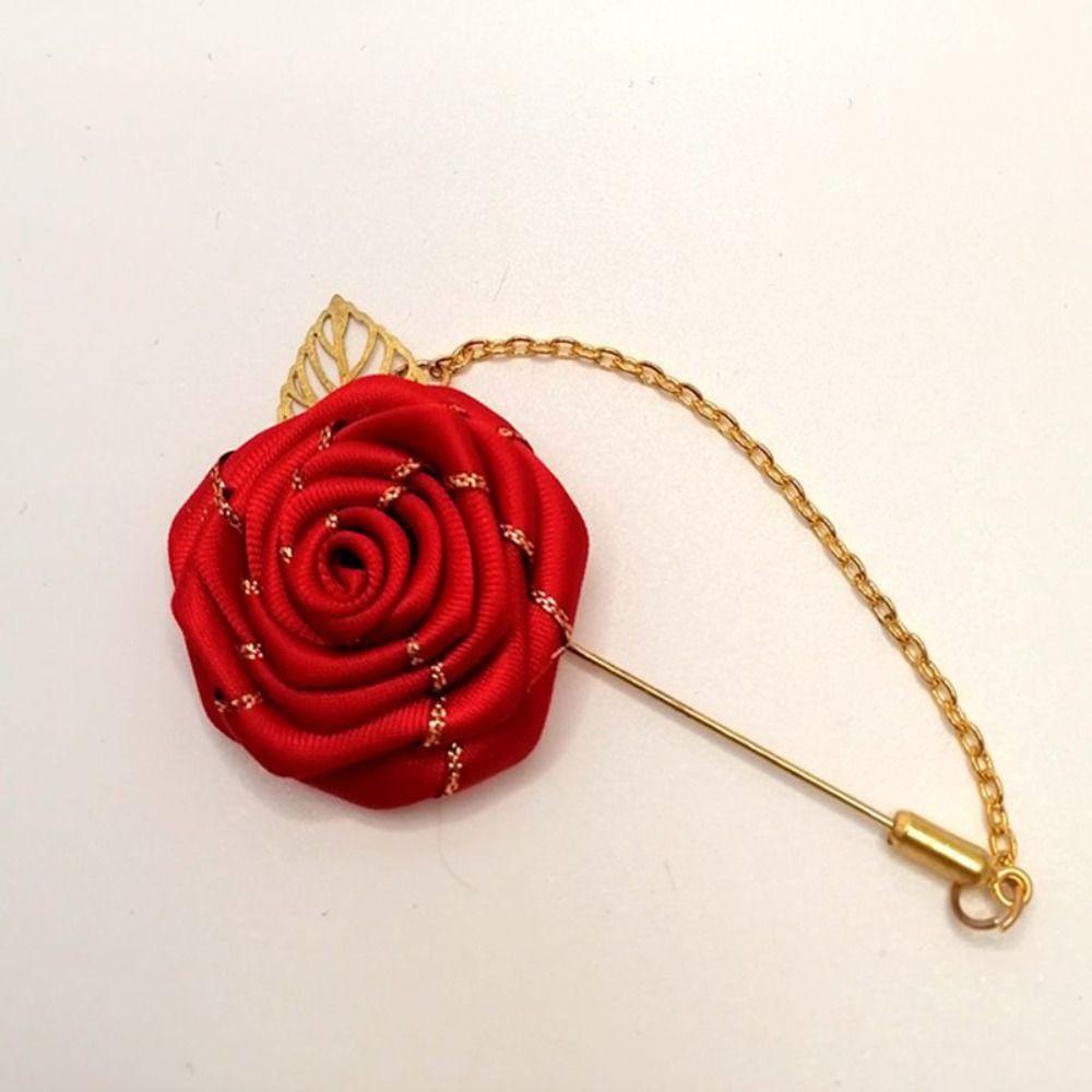 Zubehör Anstecknadel Zink Zinklegierung Rose Kragennadel Herren Ansteckblume Stoff Blumenabzeichen Blatt Revers Dekoration