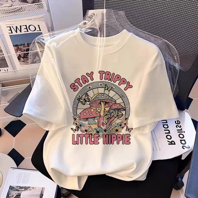 European Black Cotton Short-sleeved T-shirt Women's New Summer Loose Cartoon Printed Front Shoulder T-shirt Top
