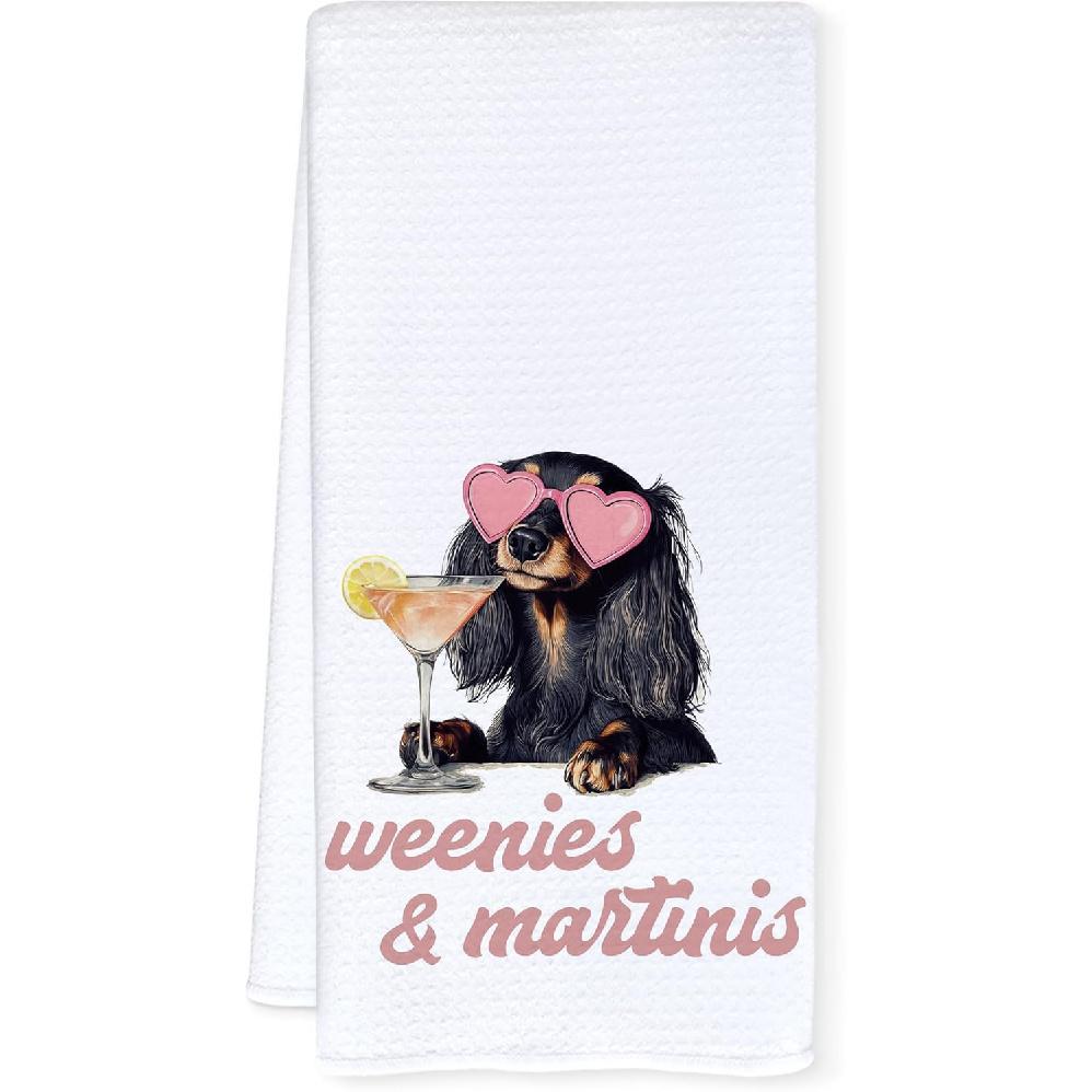 Funny Martini Weiner Dog Kitchen Bar Towels, Weiner Dog Gifts for Women Men, Martini Dachshund Lovers Gifts Decorative Hand Dish Tea Towels for