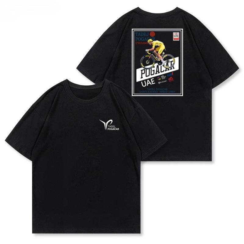 

POGACAR T-shirt, Illustration of A Tour De France Bike, American Retro Casual, Heavyweight Short-sleeved Shirt Summer 4XL