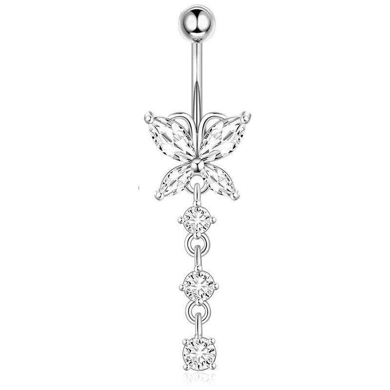 Heart-Shaped Rhinestone Belly Button Ring 5-Piece Set