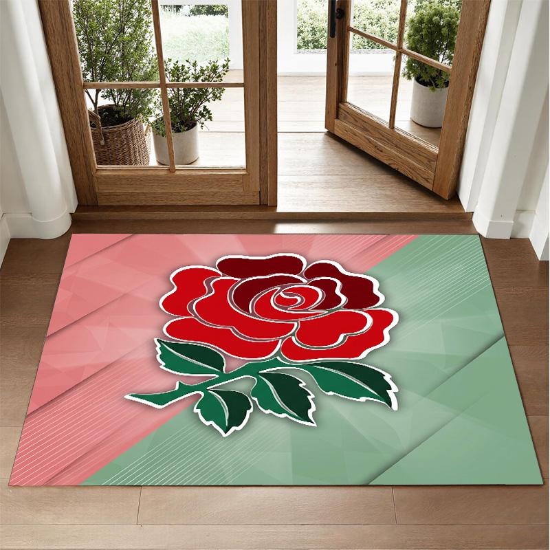 England Rugby Design Crystal Velvet Rug Soft Decorative Mat for Bedroom Entrance