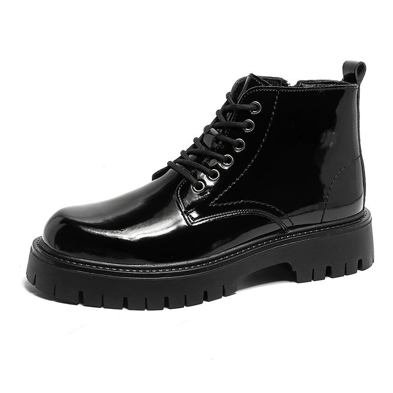 

Мужские ботинки мартин в британском стиле, низкие, на толстой подошве, лакированные, универсальные черные ботинки, повседневные кожаные ботинки в стиле милитари, 6496-J 38