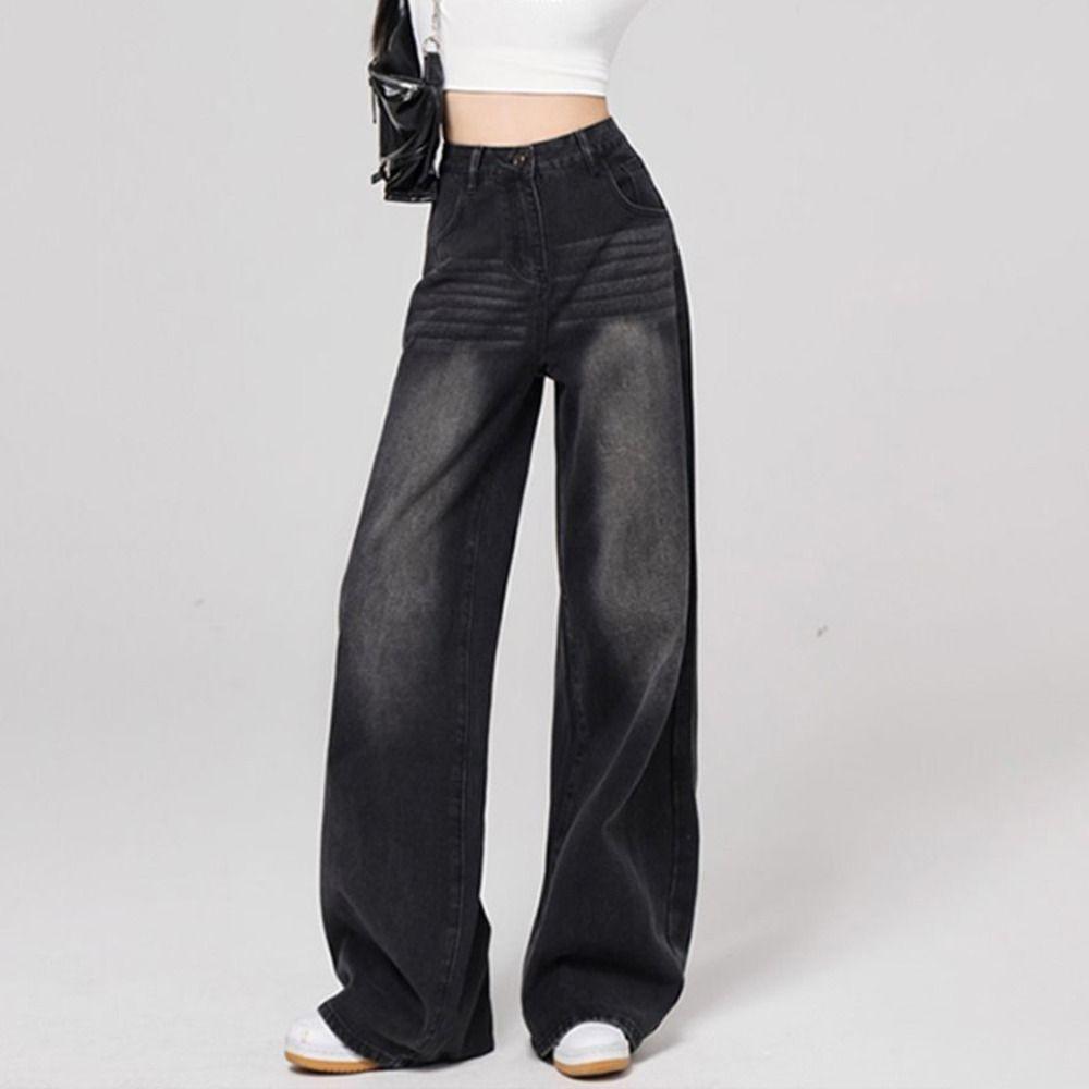 Loose Retro Jeans Women Straight Leg Baggy Denim Pants Fashion Cowboy Trousers  Girls Lady