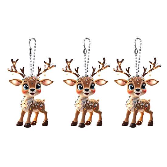 2D Flat Acrylic Elk Pendant Cartoon Deer Car Rearview Mirror Charm Christmas Tree Hanging Decoration for Auto Interior Accessories Holiday Window Wall