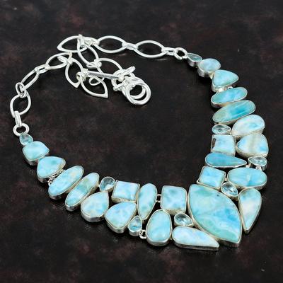 Larimar Edelsten Håndlavet 925 Sterling Sølv Smykker Halskæde 18" AMN-648E