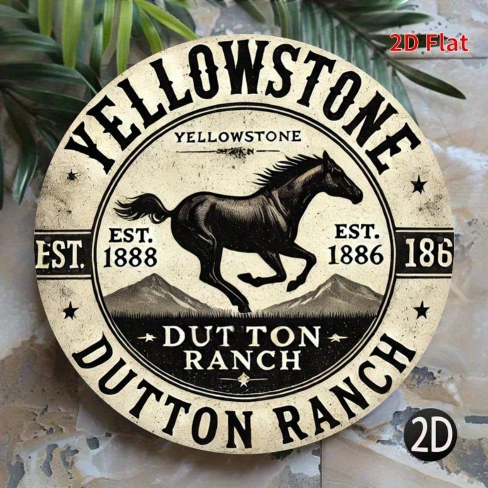 Cartello in Metallo con Cavallo Montagna Rustico Decorazione Murale Western Yellowstone