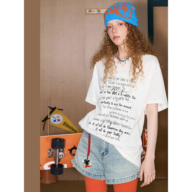 Coolhut2025 Summer Letter Print Loose Short-Sleeved T-Shirt Women's Casual Top Versatile