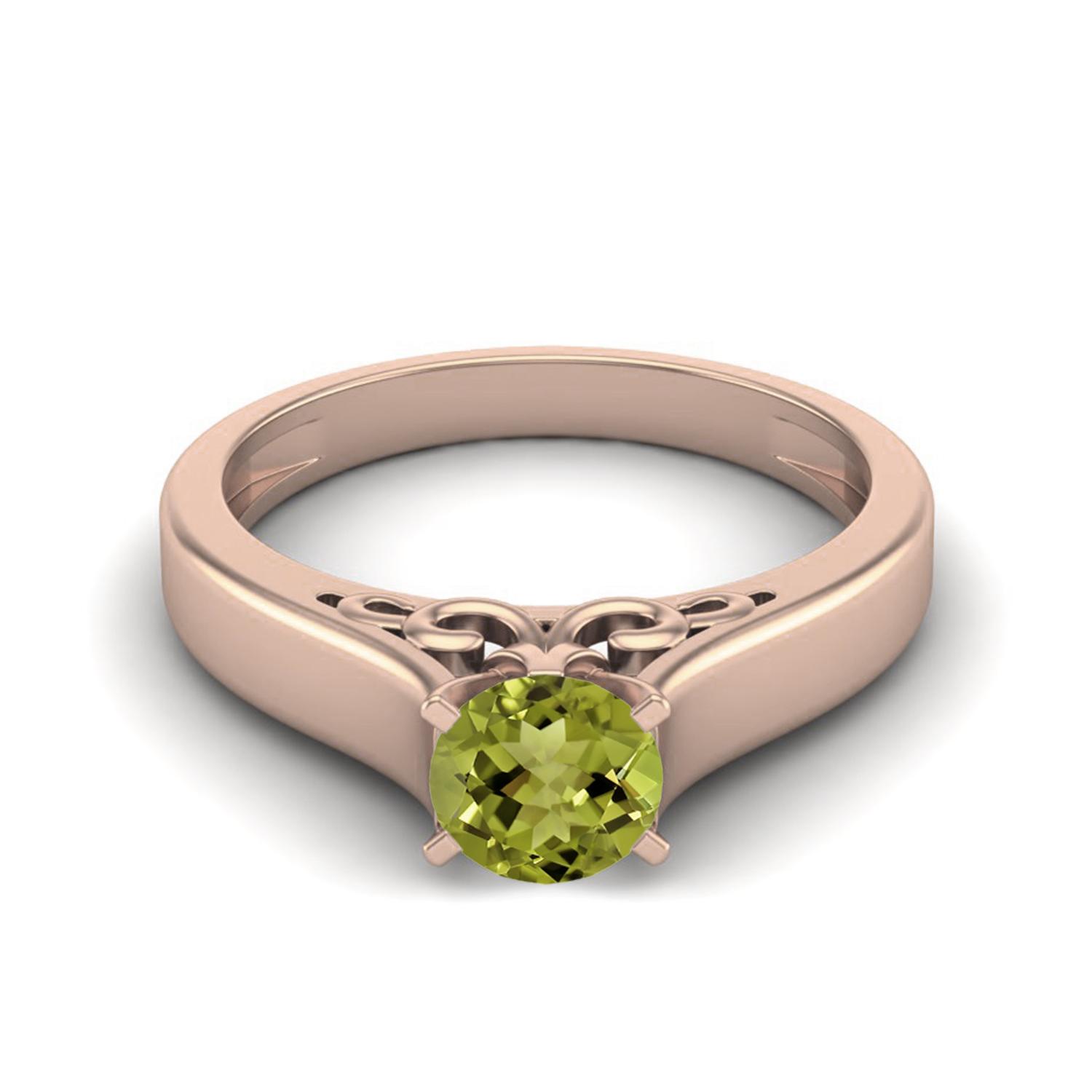 0.70 Ctw Round Peridot 925 Sterling Silver Rose Vermeil Solitaire August Birthstone Women Promise Ring 10