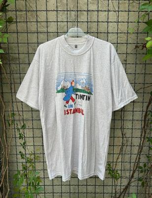 Vintage 90s Adventures Of Tintin In Istanbul Comics Cartoon T-Shirt Size XXL