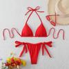 2026 Women's Solid Color Lace-up Halter Triangle Bikini Set - Sexy Swimsuit