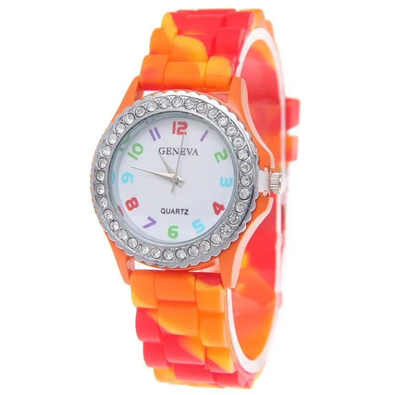 

New Rainbow Fashion Women Watches Luxury Camouflage Women Quartz Watch Girl Silicone Waterproof Dress Wristwatch Female Clock помаранчевий