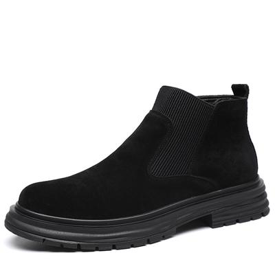 Mode homme décontracté affaires bureau bottines chelsea slip-on chaussures en cuir suède de vache cowboy automne hiver bottine plateforme cool botas homme