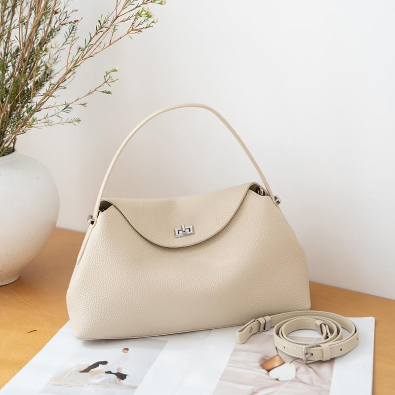 Korean Genuine Leather Trendy Crossbody Bag Solid Color Magnetic Buckle High-quality Flip Top Handbag Leisure Shoulder Tote Bag