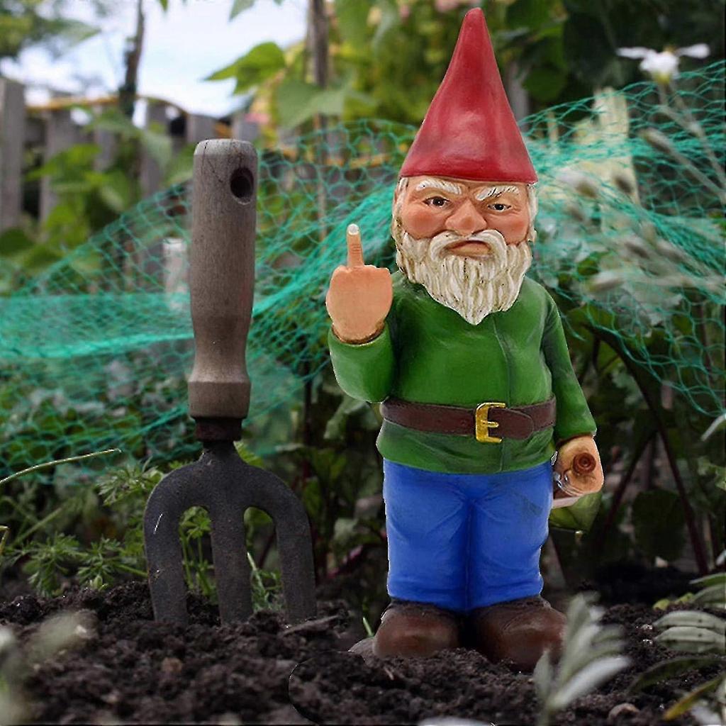 Garden Gnome,3d Dwarves,polyresin Outdoor Middle Finger Gnome Statue