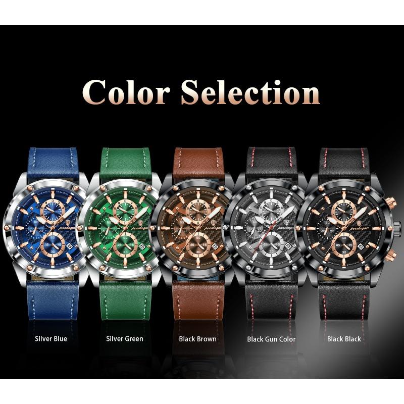 POEDAGAR Business Man Watch Waterproof Luminous Chronograph Date Original Watches for Men Leather Luxury Quartz Wristwatch