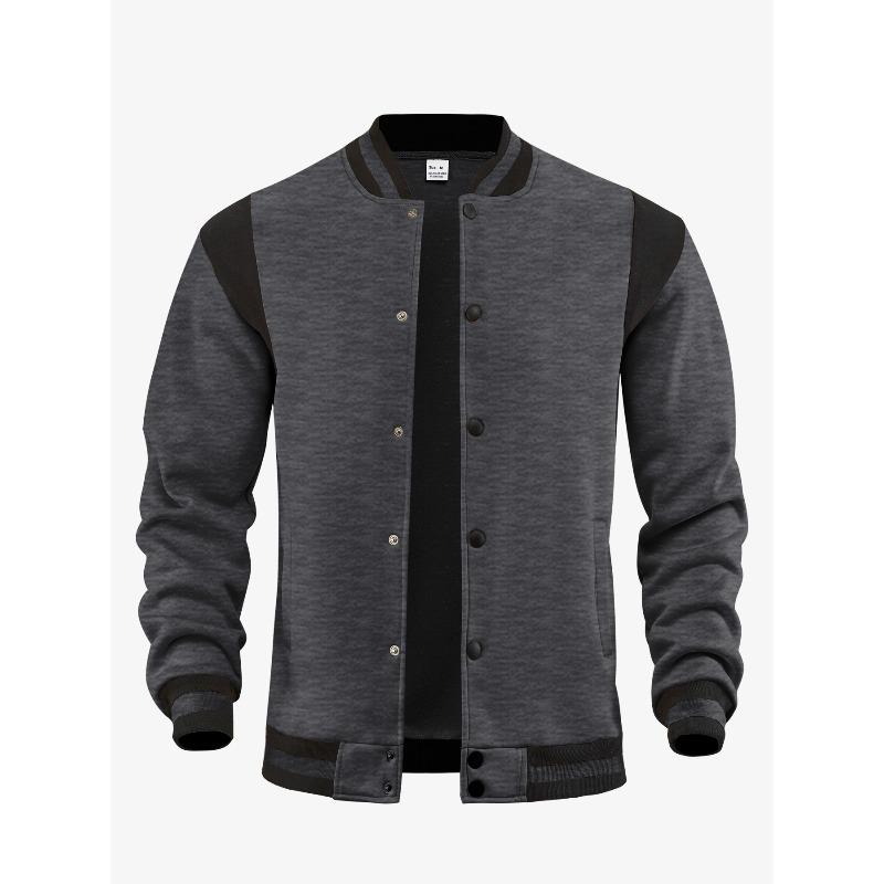 Giacca da baseball da uomo casual sportiva high street con fodera in pile, apertura frontale, inserti, colletto alla coreana, stile aviatore