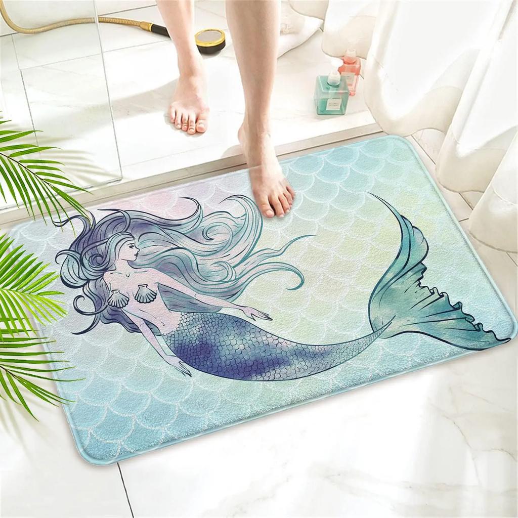 Cartoon Mermaid Girl Area Rug The Underwater World Carpet Ocean Animal Floor Mat Sea Mats Home Living Room Kids Bedroom Doormat