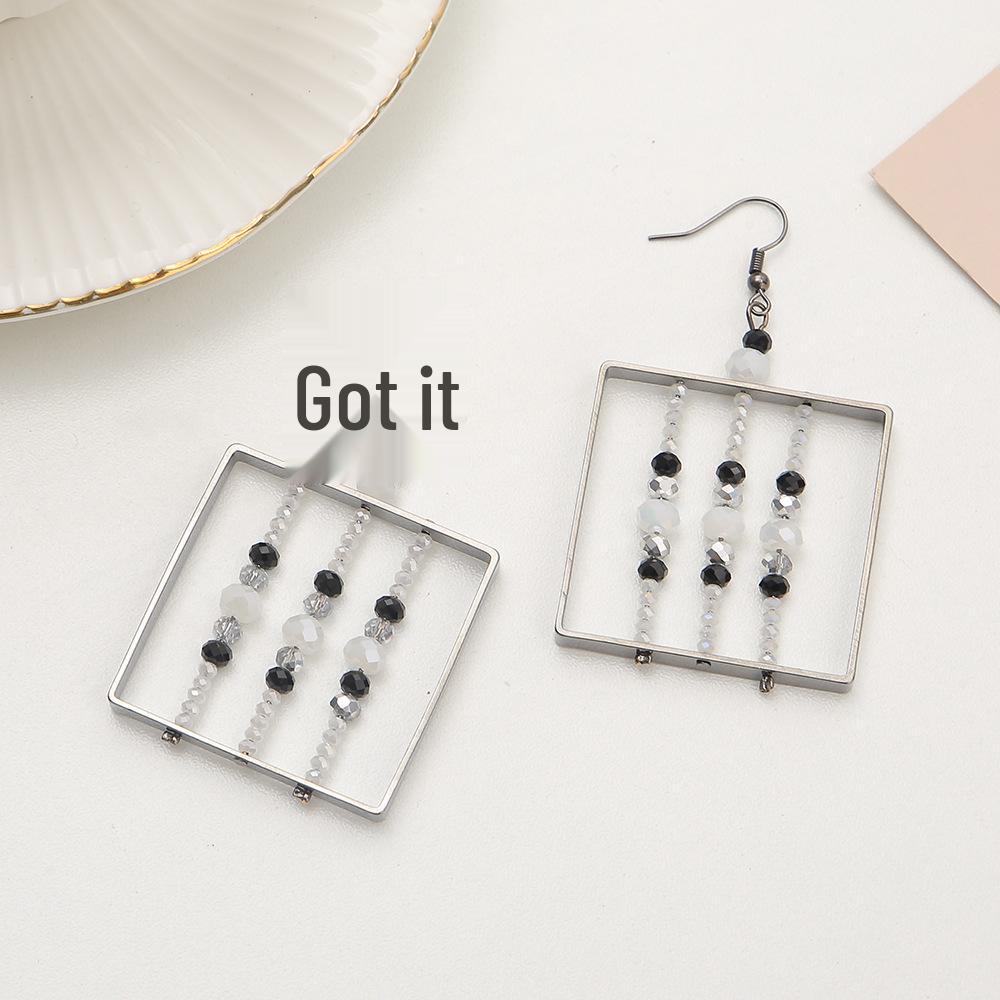 

French Design Colorblock Square Beaded Glass Earrings - Handmade for Women