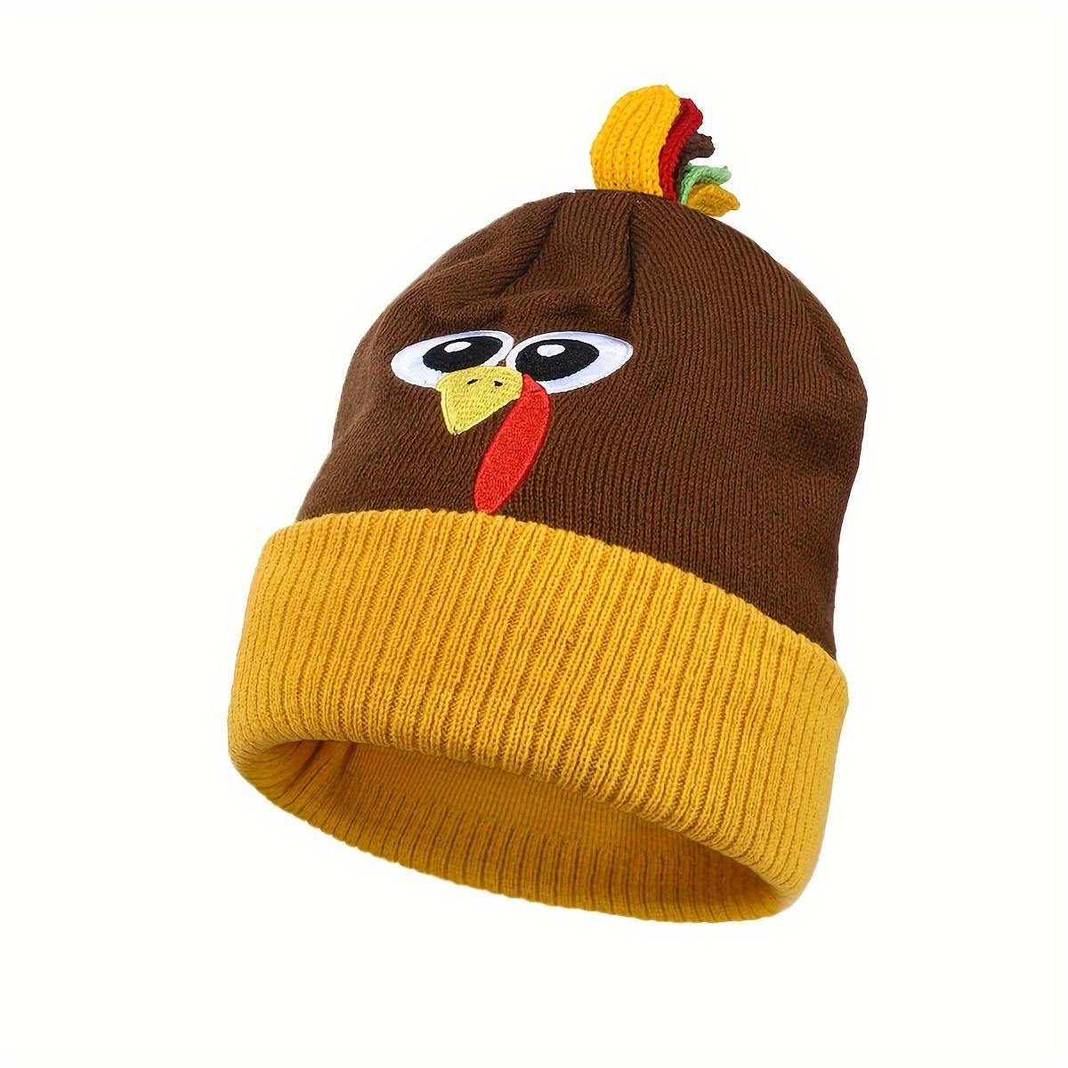 1Pc Thanksgiving Cute Cartoon Turkey Knit Hat - Unisex Acrylic Elastic Warm Winter Hat With Ear Protection, Hand/Dry Washable, Knitted Hat Yellow cockscomb
