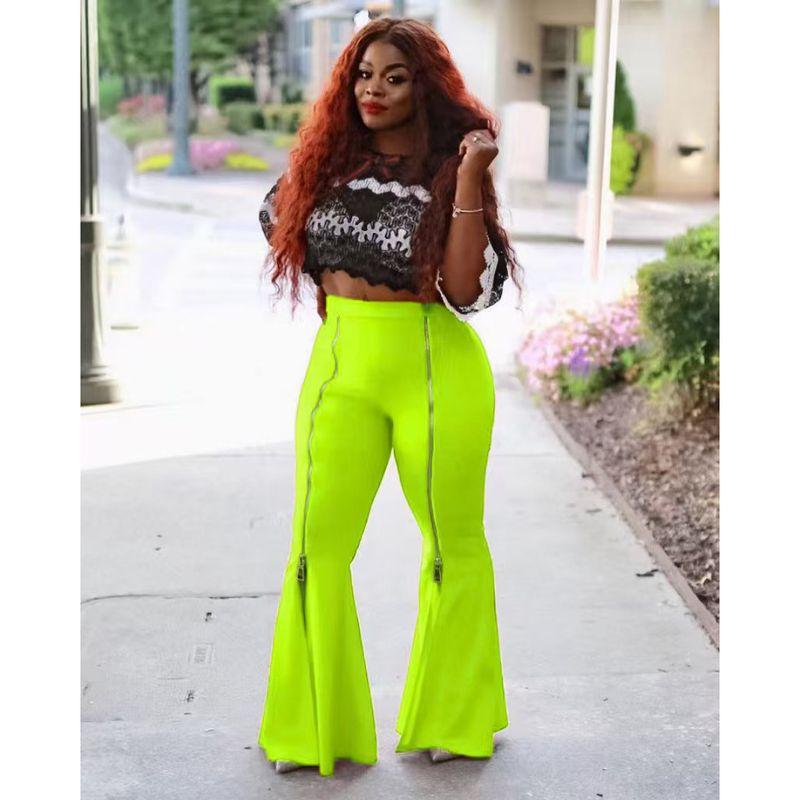 

Женская одежда Модный стиль Модный Завышенная талия Утягивающие Воланы Клеш Молния Однотонный Элегантный Утягивающий Повседневный Свободный Брюки Fluorescent yellow