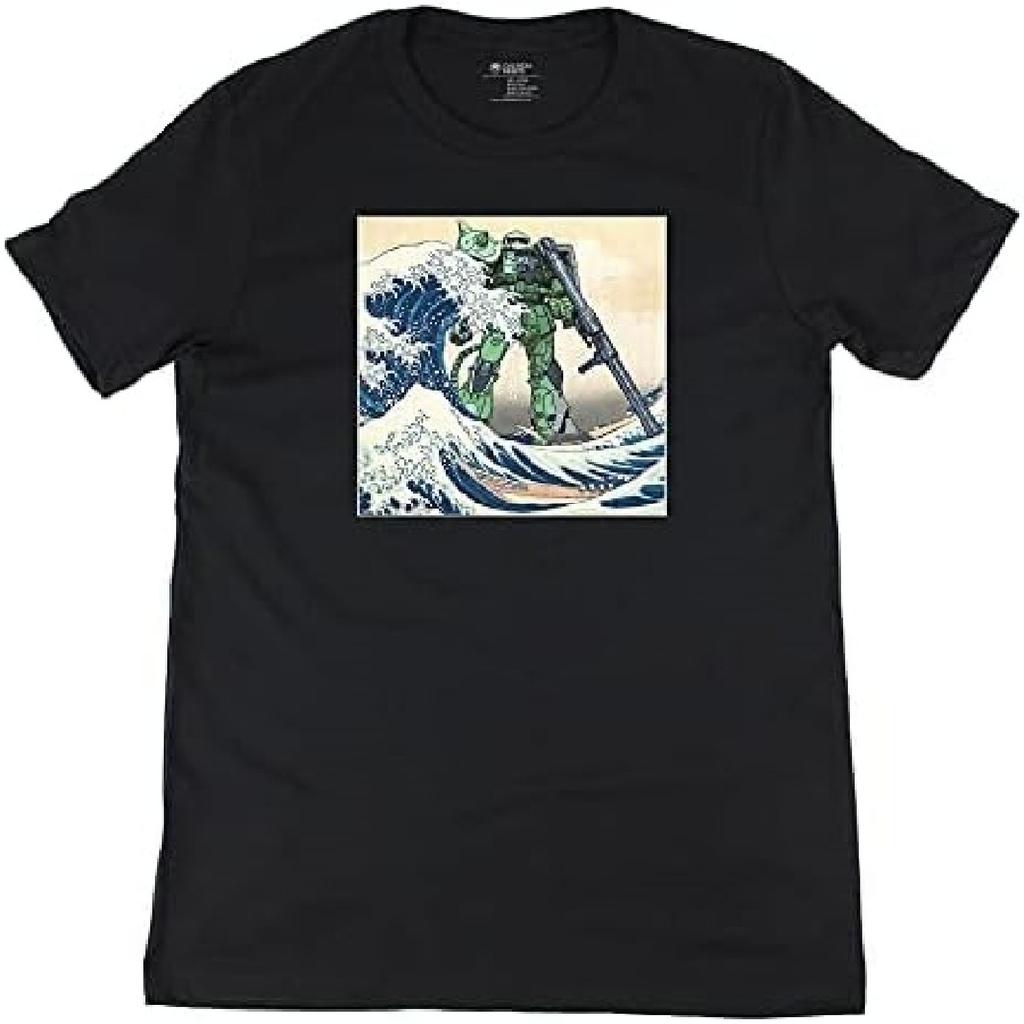 Calibear Prints Gundam MS-06S Zaku 2 Mobile Suit In Great Wave Off Kanagawa 100% Cotton T-Shirt