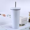 DIY-Kaffeetasse mit Strohhalm, Kaffeetasse mit auslaufsicherem Deckel, doppelschichtige Edelstahl-Vakuumflasche für heiße und kalte Getränke