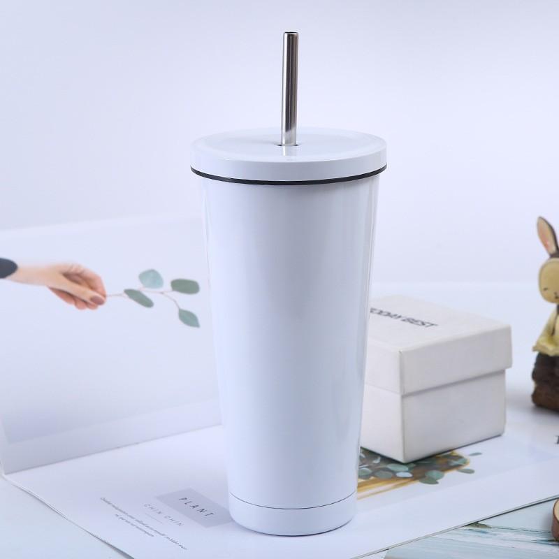 DIY-Kaffeetasse mit Strohhalm, Kaffeetasse mit auslaufsicherem Deckel, doppelschichtige Edelstahl-Vakuumflasche für heiße und kalte Getränke