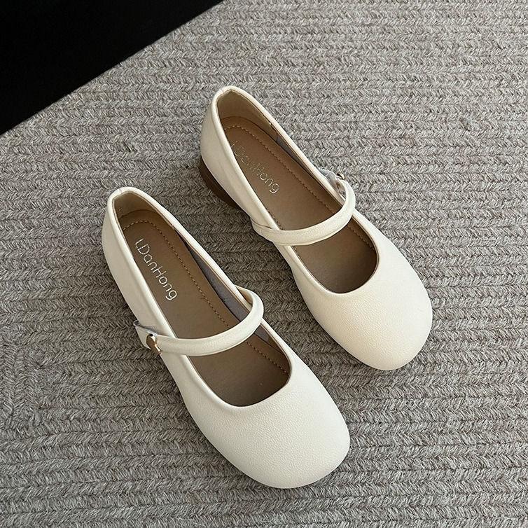 Round Head Light Mouth Retro Versatile with Skirt Thick Heel Single Shoes Women's New Summer White Mary Jane Shoes