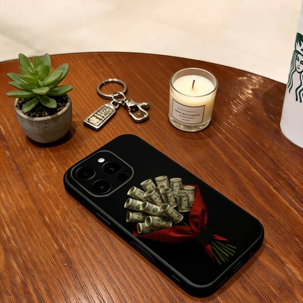 

Wealth Flower Phone Case For iPhone 17,16,15,14,13,12,11 Plus,Pro Max,XS,Soft Silicone Black Cover iPhone16