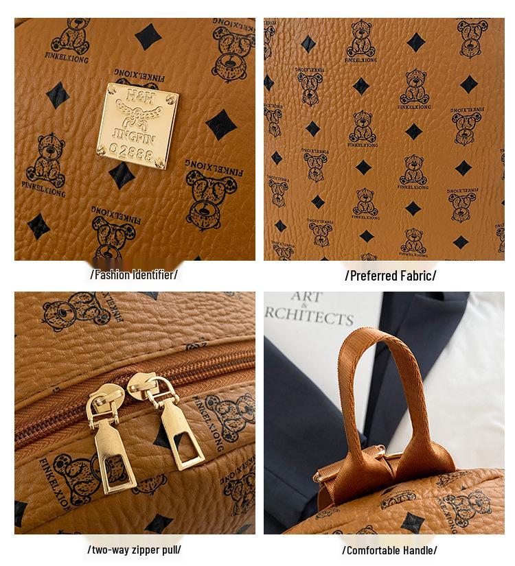 2025 Retro Ayıcık Baskılı Sırt Çantası - Geniş Kapasiteli Kadın Okul Çantası