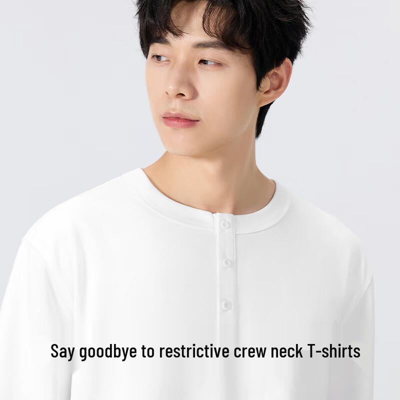 MINISO Men's American Retro Henley Long Sleeve Tee