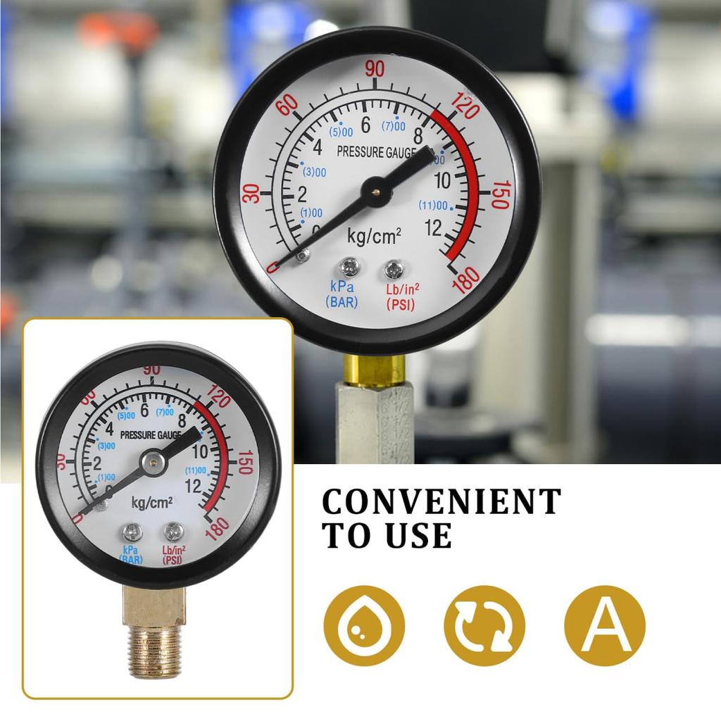 Jojofuny Air Compressor Pressure Gauge with Case, 0-12kg, High Accuracy, Brass Fittings, Bottom Mount Design, for Industrial and Home Use