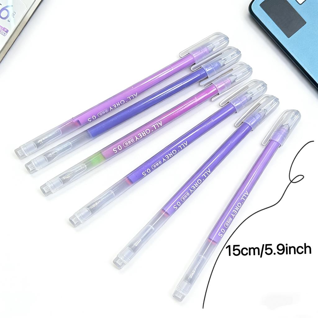 6 Pcs Colorful Gel Pens 0.5mm Fine Needle Nib Smooth Ink Pen for School Stationery & Office Supplies