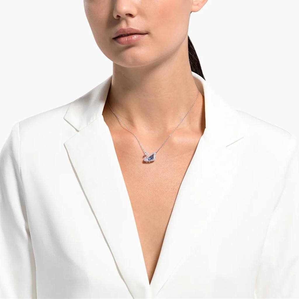 Swarovski Rhodinierte Faux-Kristallstein-Schwanenhalsketten Damen Blau