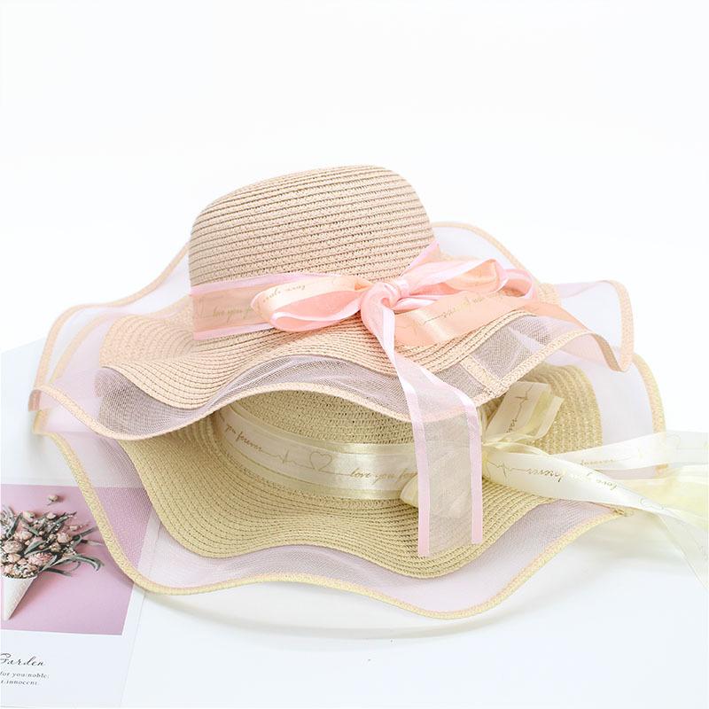 Hat Women'S Summer Sunscreen Sunshade Big Brim Mesh Straw Hat Travel Sun Hat Seaside Versatile Vacation Beach Hat