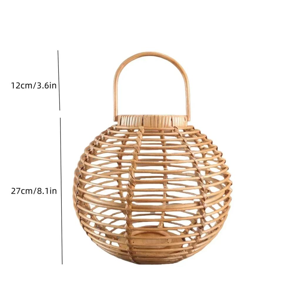 1pc Rattan Woven Floor Wind Lamp Desktop Candle Holder Handmade Natural Zen Style Tea Room Ornament Indoor Home Household Decor