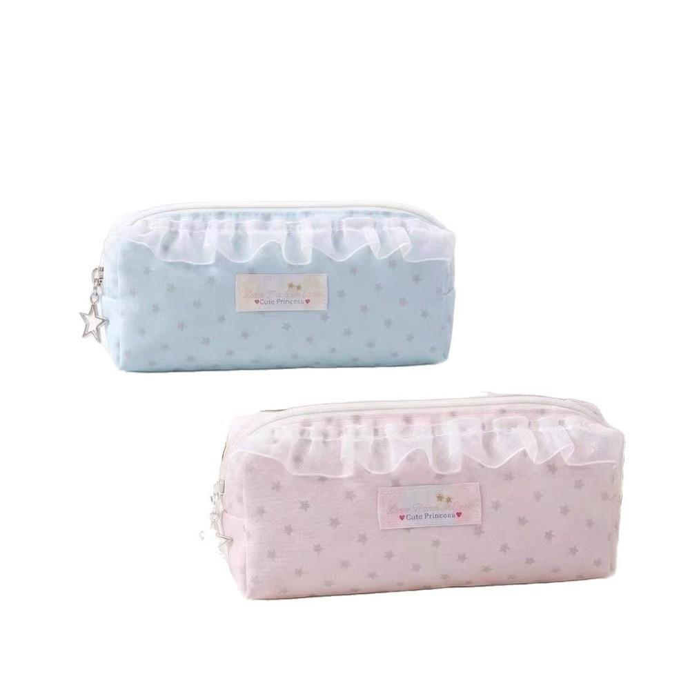 Ruffle Lace Design Pen Bag Large Capacity Stationery Organizer Makeup Storage Pouch  Student Use