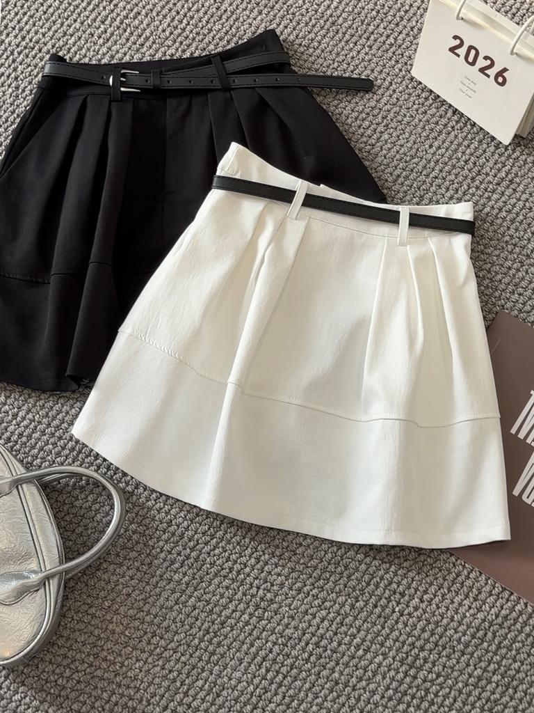 Women's High Waist Mini Skirt A Line Skirt Pleated Umbrella Skirt Korean Casual Solid Color Short Bottoms