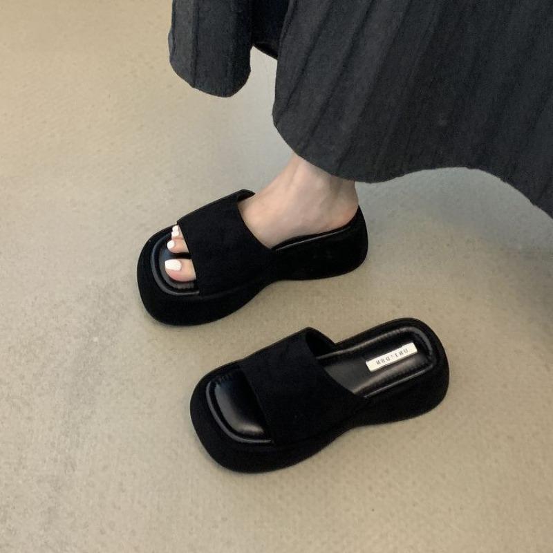 

Wedge Heel Fashionable Flip-flops for Women 2025 Summer New Style Outdoor Open-toe One-piece Flip-flops Roman Shoes for Women 35 чёрный