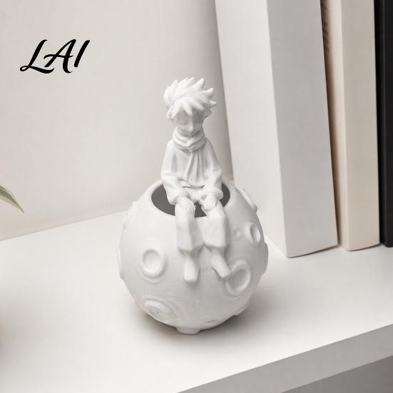 Fine Detail Moon Pattern Decor 3D Printed Little Prince on Planet Pen Holder Multi-Functional Hollow Storage for Pencil Organizer Makeup Brushes,